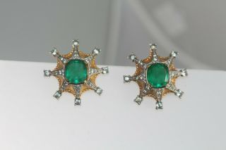 Fabulous Joseph Mazer Jomaz Emerald Green Starburst Rhinestone Earrings Signed 4