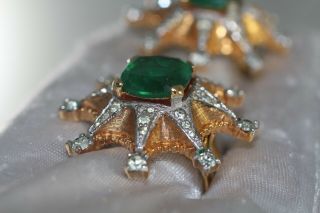 Fabulous Joseph Mazer Jomaz Emerald Green Starburst Rhinestone Earrings Signed 8