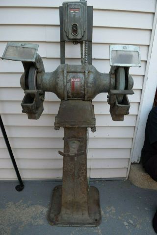 Vintage Baldor 10” Grinder Bench w/ Pedestal Model 1021.  1 Hp / Volts 220/ 440/ 12