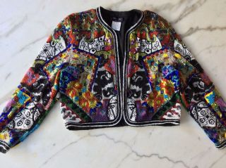 Diane Freis Jacket Vtg Beaded Embellished Jacket 100 Silk Sz L Xl