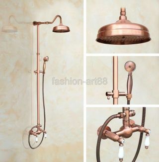Vintage Retro Red Copper Brass Bathroom Rain Shower Faucet Set Mixer Tap Frg614