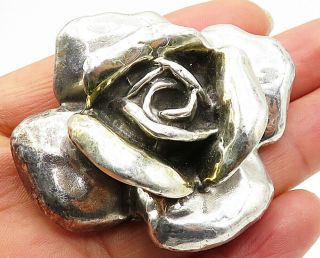 925 Sterling Silver - Vintage Large 3 - D Nature Rose Brooch Pin - Bp2519