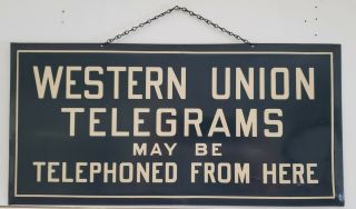 Vintage Western Union Telegrams Advertising Sign Tin Signed