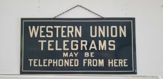 Vintage WESTERN UNION TELEGRAMS Advertising Sign TIN SIGNED 4