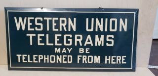 Vintage WESTERN UNION TELEGRAMS Advertising Sign TIN SIGNED 7