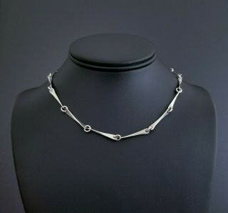 Vtg 925 Sterling Silver Mcm Modernist Sculptural Link Choker Necklace,  16 " 14.  7g