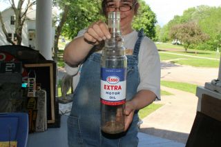 Vintage Esso Extra Motor Oil Gas Station Glass Bottle Jar Can Sign