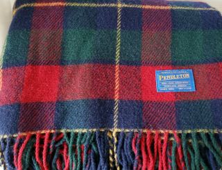 Vintage Pendleton Wool Tartan Plaid Blanket Throw Red Green Navy 58 " X 72 "