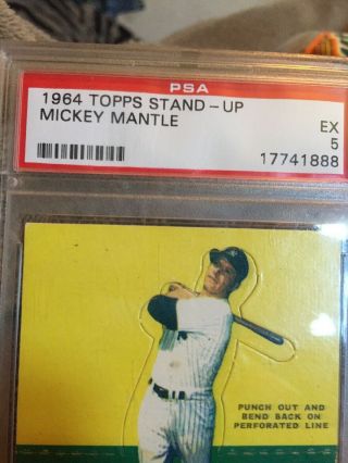 1964 Topps Sand - Up Mickey Mantle,  Psa 5.  Back,  Very Rare In This Shape, 6