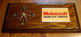 Vintage Solid Wood Laquer Dealership Ford Motorcraft Quality Parts Clock 11x23 2