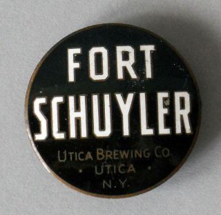 Vintage Enameled Beer Tap Badge Fort Schuyler Utica Brewing Co.  Utica York