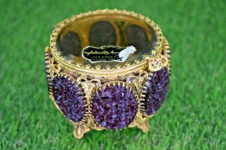 Rare Stylebuilt Purple Ormolu Vintage Vanity Filigree Jewelry Casket Trinket Box