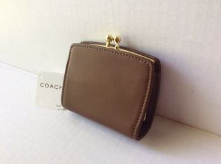 Nwt Coach Vintage Brown Leather Kisslock Framed Coin Purse Change Wallet Pouch