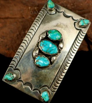 Vintage Old Pawn 2 1/4 " Small Turquoise Navajo Sterling Belt Buckle