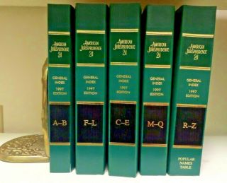 Law Books: American Jurisprudence 2d 1997 General Index A - Z Green Color Vintage