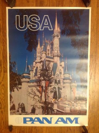Rare Vintage Disney World,  Usa Pan Am (pan American) Travel Poster
