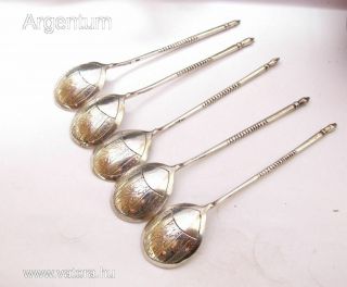 Russian 5 Silver Spoons Moscow,  1880