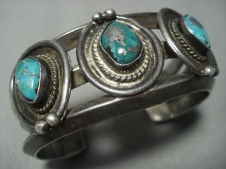Thick And Heavy Vintage Navajo Blue Gem Turquoise Sterling Silver Bracelet Old