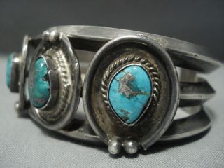 THICK AND HEAVY VINTAGE NAVAJO BLUE GEM TURQUOISE STERLING SILVER BRACELET OLD 4