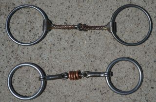Vintage Pair " O " Ring Snaffle Bits Fancy Workers Copper Brass Reinsman Two Bits
