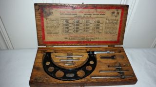 Vintage 224 Starrett Micrometer Caliper Set Aa 0 " - 4 " & Anvils Wooden Case