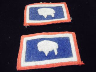 Vintage Bison Patch Wyoming Flag Buffalo Soldier Red White Blue Felt Wool Rare