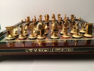 Rare Franklin King Tut Egyptian 24k Gold plated Chess Set w/ Glass Top 10