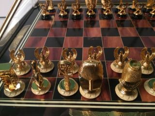 Rare Franklin King Tut Egyptian 24k Gold plated Chess Set w/ Glass Top 11