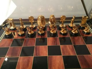 Rare Franklin King Tut Egyptian 24k Gold plated Chess Set w/ Glass Top 4