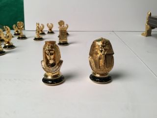 Rare Franklin King Tut Egyptian 24k Gold plated Chess Set w/ Glass Top 8