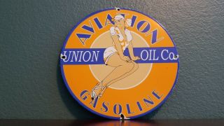 Vintage Union Gasoline Porcelain Aviation Pinup Girl Gas Service Station Sign