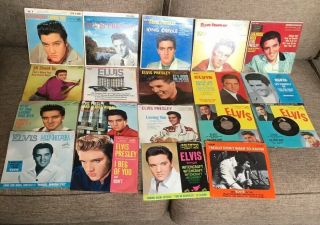 19 Vintage Elvis Presley 45rpm Vinyl Records W/picture Sleeves.  5 Are Cardboard