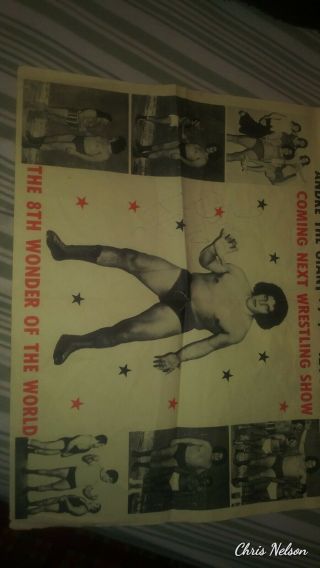 X0Vintage 1970 ' s Professional Wrestling Andre The Giant signed poster and other 3