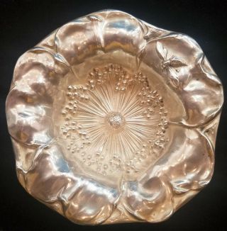 Antique 5 1/4 " Art Nouveau Sterling Silver Repousse Dish 358a Flower & Wasp Bee