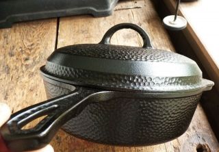 Vtg Griswold Cast Iron Hammered Deep Skillet Frying Pan & Lid 8 - Ironspoon