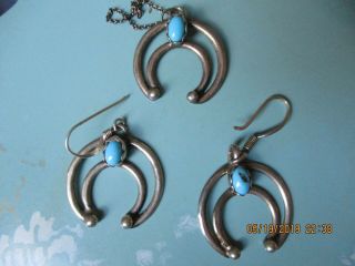 Vintage V.  Lee Navajo Turquoise,  Sterling Silver Earrings,  Necklace Set