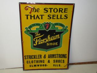 Vintage Antique Florsheim Shoe Store Display Tin Advertising Sign