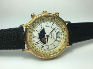 Rare Timex Moon Phase Perpetual Calendar Watch Vintage Date Gold Tone Batt.