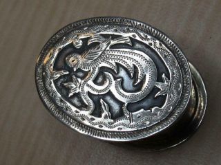 Vintage Sterling Silver Item Small Trinket Pill Box Ornate Carved Bird Inlay