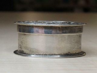 Vintage Sterling Silver Item Small Trinket Pill Box Ornate Carved Bird Inlay 2