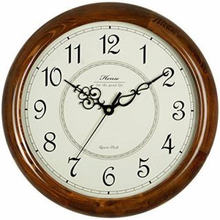 ❤ Silent Wall Clock Hense 14 " Large Wood Retro Vintage Style Decorativ