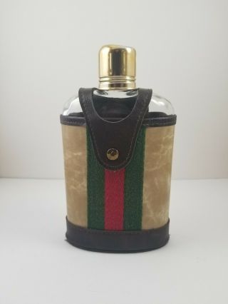 Vintage Gucci Stripes Flask With Shot Glass And Leather Cover 2