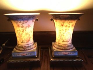Vintage Pair Frederick Cooper Porcelain Lamps Hollywood Regency Floral Classical 10
