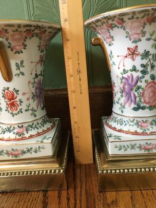 Vintage Pair Frederick Cooper Porcelain Lamps Hollywood Regency Floral Classical 11