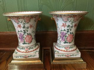 Vintage Pair Frederick Cooper Porcelain Lamps Hollywood Regency Floral Classical