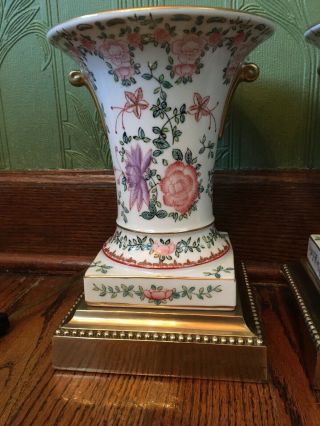 Vintage Pair Frederick Cooper Porcelain Lamps Hollywood Regency Floral Classical 3