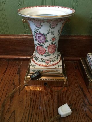 Vintage Pair Frederick Cooper Porcelain Lamps Hollywood Regency Floral Classical 5