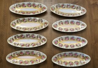 Set Of 8 Royal Vienna Beehive Dish Victorian Portrait Couple Courting Vintage