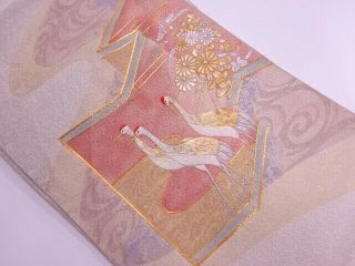 4202991: Japanese Kimono / Vintage Fukuro Obi / Tsuzure / Embroidery / Cranes &