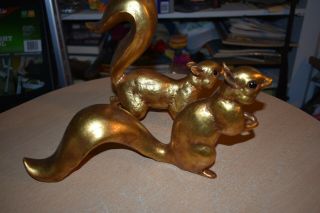 Vintage Anthony Freeman & Mcfarlin Pottery Gold Squirrel Figures